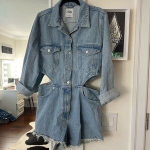 ZARA Jean Romper with Cutouts